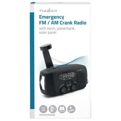 NEDIS přenosné nouzové rádio/ napájení z USB/ baterie 2000mAh/ AM/ FM/ funkce powerbanky/ USB-C/ černé