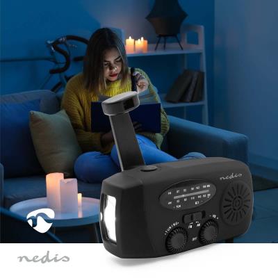 NEDIS přenosné nouzové rádio/ napájení z USB/ baterie 2000mAh/ AM/ FM/ funkce powerbanky/ USB-C/ černé