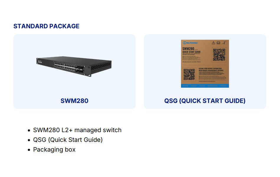 Teltonika SWM280 manažovaný switch, 24x GbE (12x PoE+), 4x SFP, L2+, 19" rack
