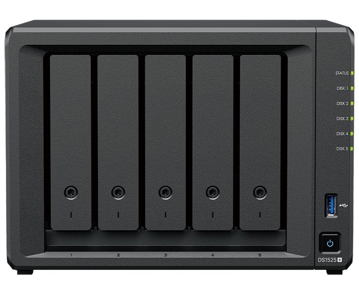Synology DS1525+   5x SATA, 8GB RAM, 2x M.2, 2x USB3.2, 2x 2,5GbE, 1x PCIe, 1x USB-C