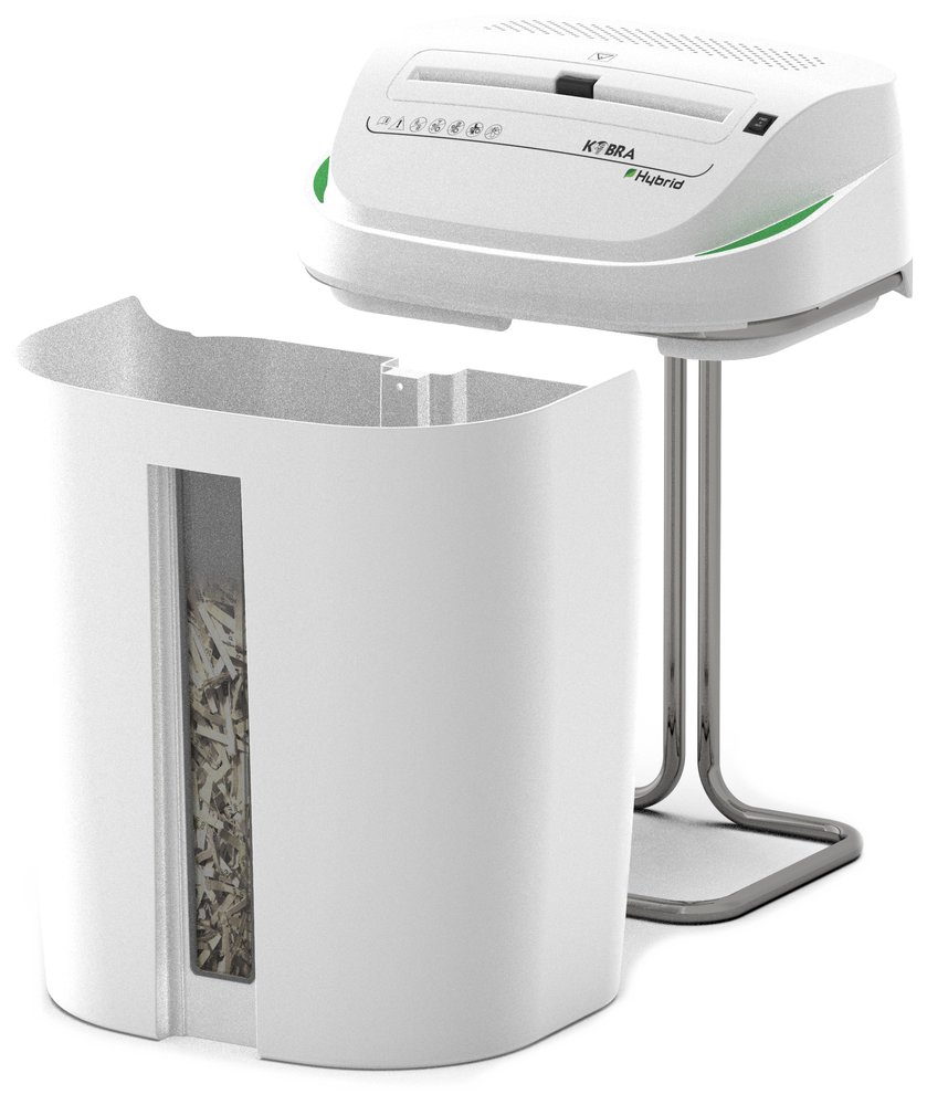 KOBRA skartovač S4-HYBRID/ příčný řez 3,8 mm/ A4/ kapacita 22 listů/ objem koše 40l/ stupeň utajení P2/ bílo-zelený
