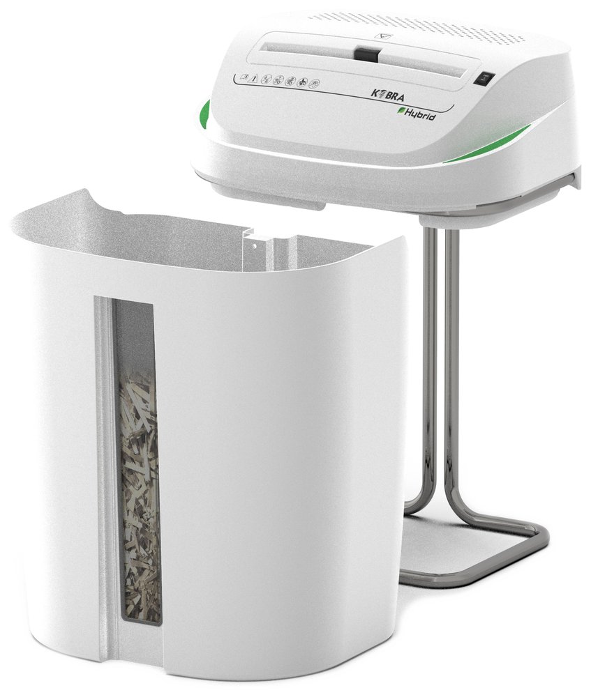 KOBRA skartovač C4-HYBRID/ příčný řez 3,5 x 40 mm/ A4/ kapacita 17 listů/ objem koše 40l/ stupeň utajení P4/ bílo-zelený