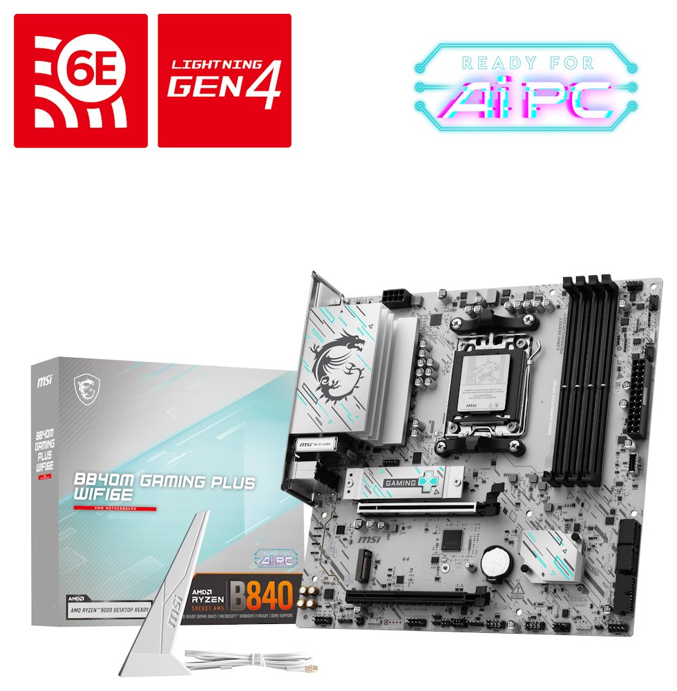 MSI B840M GAMING PLUS WIFI6E / AMD B840 / AM5 / 4x DDR5 / M.2 / WiFi / mATX