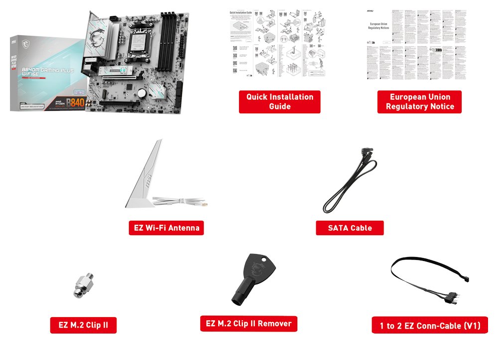 MSI B840M GAMING PLUS WIFI6E / AMD B840 / AM5 / 4x DDR5 / M.2 / WiFi / mATX