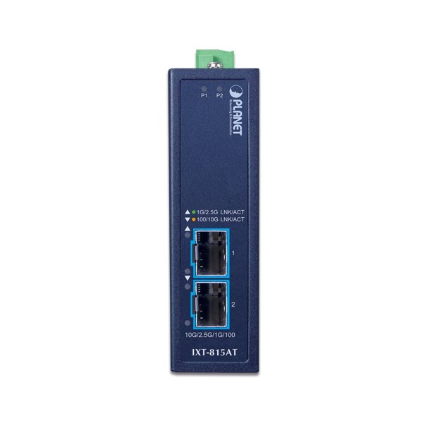 Planet IXT-815AT průmyslový kompaktní konvertor 2x10Gb SFP+, ESD+EFT, IP30, -40~75°C, dual power (9-48VDC / 24VAC)