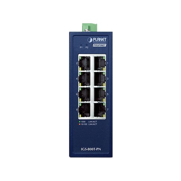 Planet IGS-800T-PN Kompaktní Průmyslový PROFINET Switch 8x1Gb RJ45, -40 +75°C, IP30, EFT+ESD, 9-48VDC, fanless