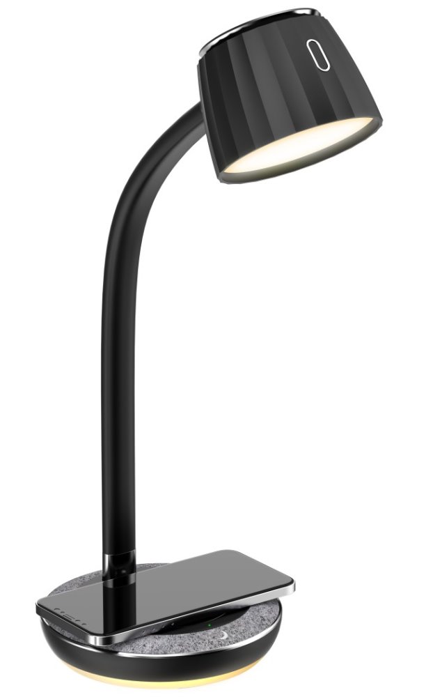 IMMAX LED stolní lampička PERLA/ Qi nabíjení/ 18W/ DC 12V/1,5A/ 270lm/ černo-šedá/ kovový detail