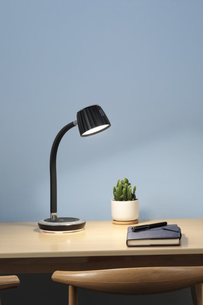 IMMAX LED stolní lampička PERLA/ Qi nabíjení/ 18W/ DC 12V/1,5A/ 270lm/ černo-šedá/ kovový detail