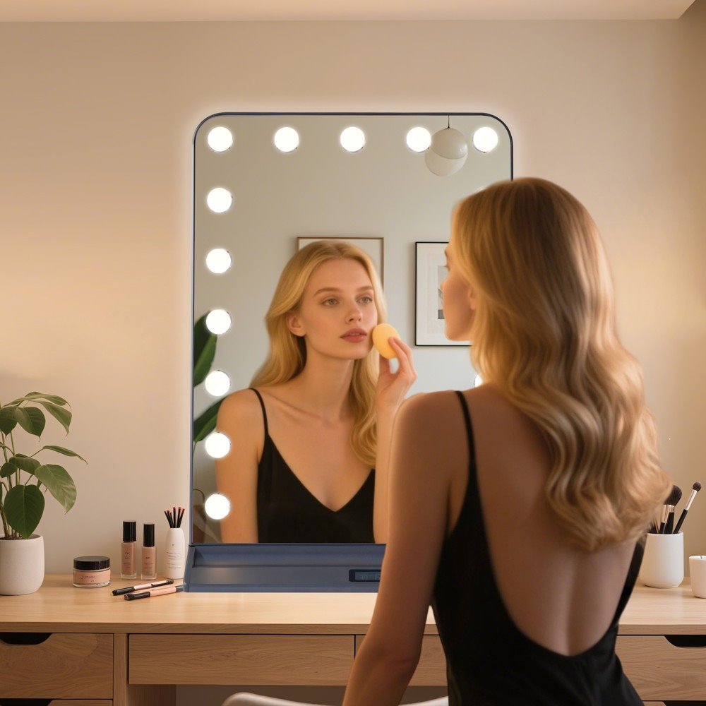 IMMAX LED zrcadlo HOLLYWOOD Make-up/ CCT/ LCD display/ USB C/A výstupy/ šedé