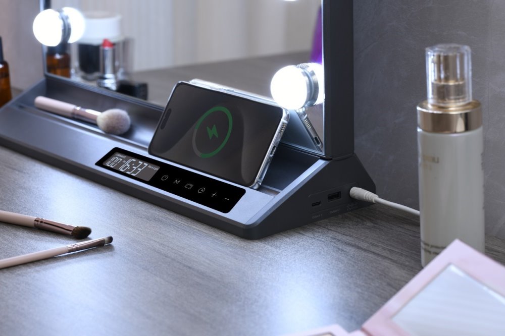 IMMAX LED zrcadlo HOLLYWOOD Make-up/ CCT/ LCD display/ USB C/A výstupy/ šedé