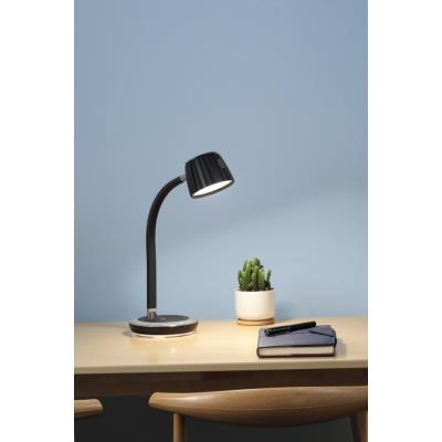 IMMAX LED stolní lampička PERLA/ Qi nabíjení/ 18W/ DC 12V/1,5A/ 270lm/ černo-šedá/ kovový detail