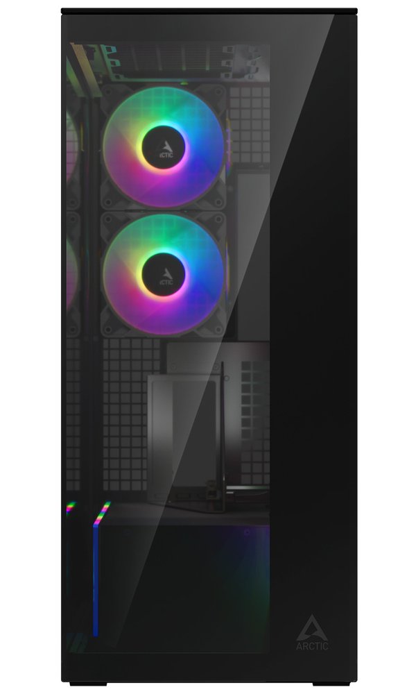 ARCTIC skříň Xtender / E-ATX / 2x120mm ARGB fan / 2xUSB / USB-C / vertical GPU kit / zrcadlové sklo / černá