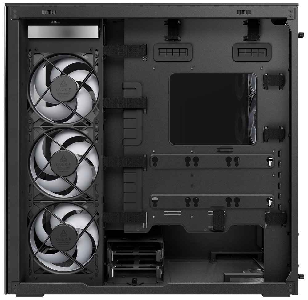 ARCTIC skříň Xtender / E-ATX / 2x120mm ARGB fan / 2xUSB / USB-C / vertical GPU kit / zrcadlové sklo / černá