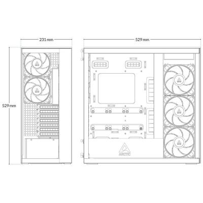 ARCTIC skříň Xtender / E-ATX / 2x120mm ARGB fan / 2xUSB / USB-C / vertical GPU kit / zrcadlové sklo / černá