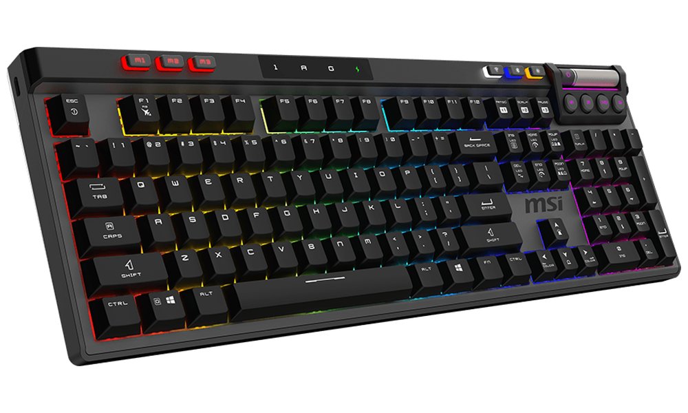 MSI herní klávesnice STRIKE PRO Wireless Silent/ bezdrátová 2,4GHz+BT/ mechanická/ RGB/ USB/ předložka/ US layout