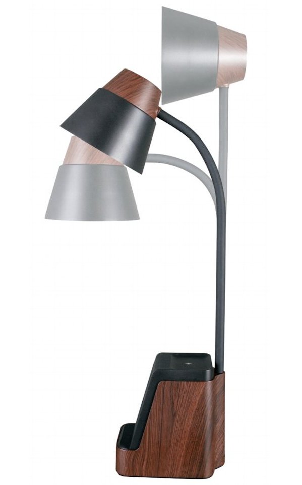 IMMAX LED stolní lampička IDEAL/ Qi nabíjení/ CCT/ 8W/ 800lm/ budík s hodinami/ tmavé dřevo/černá