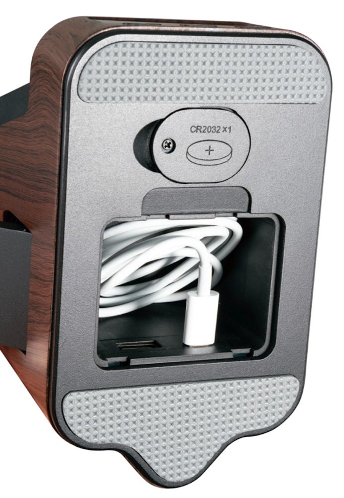 IMMAX LED stolní lampička IDEAL/ Qi nabíjení/ CCT/ 8W/ 800lm/ budík s hodinami/ tmavé dřevo/černá