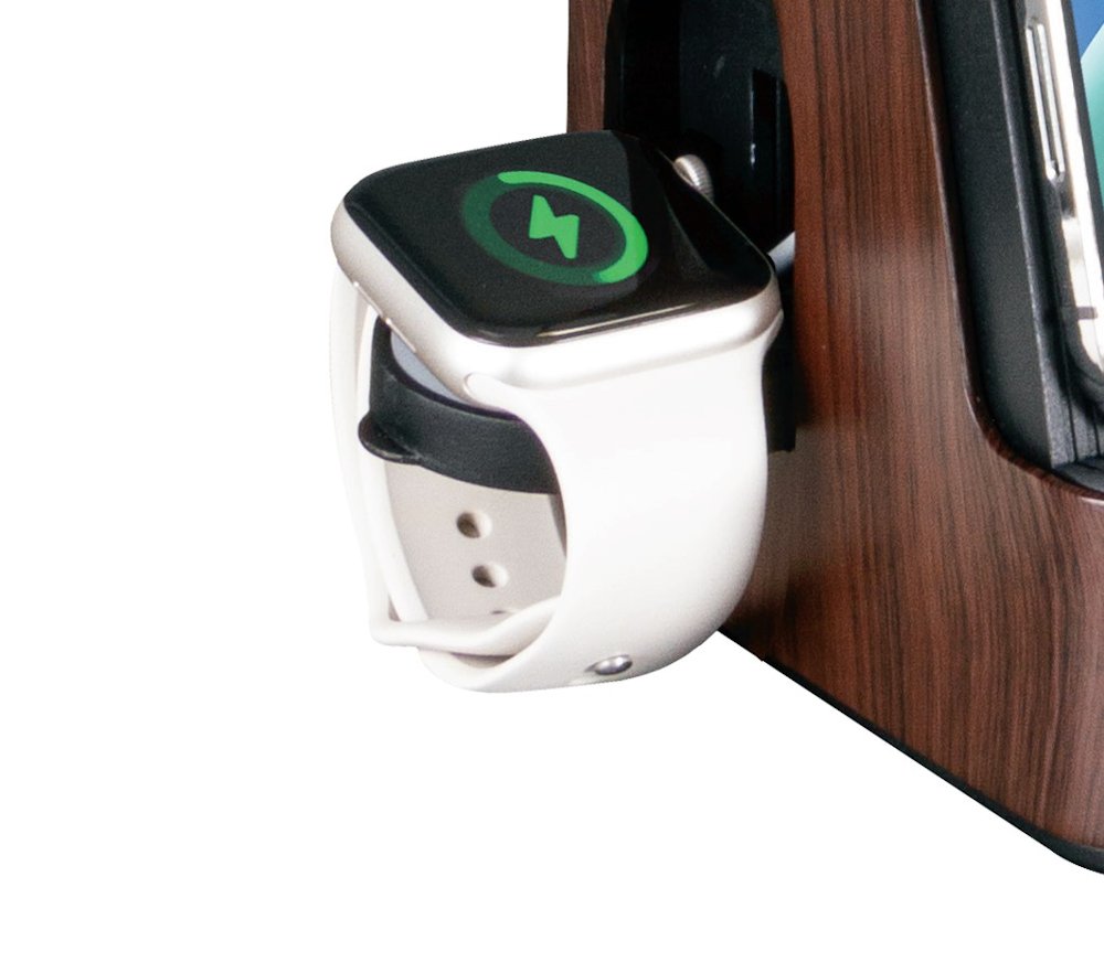 IMMAX LED stolní lampička IDEAL/ Qi nabíjení/ CCT/ 8W/ 800lm/ budík s hodinami/ tmavé dřevo/černá