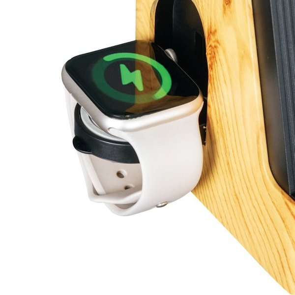 IMMAX LED stolní lampička IDEAL/ Qi nabíjení/ CCT/ 8W/ 800lm/ budík s hodinami/ světlé dřevo/černá