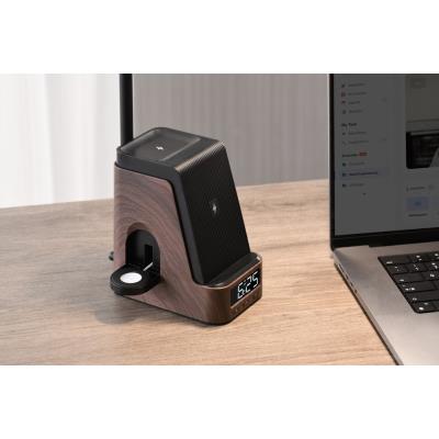 IMMAX LED stolní lampička IDEAL/ Qi nabíjení/ CCT/ 8W/ 800lm/ budík s hodinami/ tmavé dřevo/černá