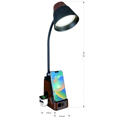 IMMAX LED stolní lampička IDEAL/ Qi nabíjení/ CCT/ 8W/ 800lm/ budík s hodinami/ tmavé dřevo/černá