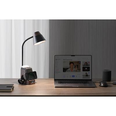 IMMAX LED stolní lampička IDEAL/ Qi nabíjení/ CCT/ 8W/ 800lm/ budík s hodinami/ tmavé dřevo/černá