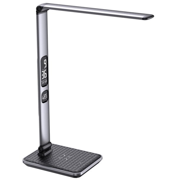 IMMAX LED stolní lampička HERON NEW/ Qi nabíjení/ 8,5W/ DC 12V/2A/ stmívatelná/ sklápěcí rameno/ stříbrná