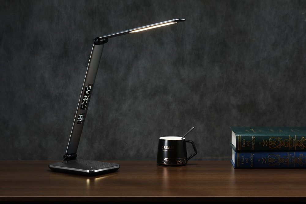 IMMAX LED stolní lampička HERON NEW/ Qi nabíjení/ 8,5W/ DC 12V/2A/ stmívatelná/ sklápěcí rameno/ stříbrná