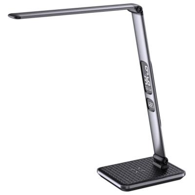 IMMAX LED stolní lampička HERON NEW/ Qi nabíjení/ 8,5W/ DC 12V/2A/ stmívatelná/ sklápěcí rameno/ stříbrná