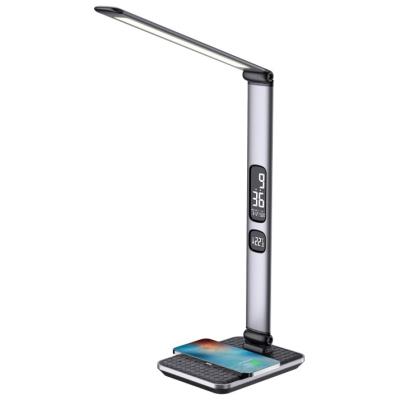 IMMAX LED stolní lampička HERON NEW/ Qi nabíjení/ 8,5W/ DC 12V/2A/ stmívatelná/ sklápěcí rameno/ stříbrná