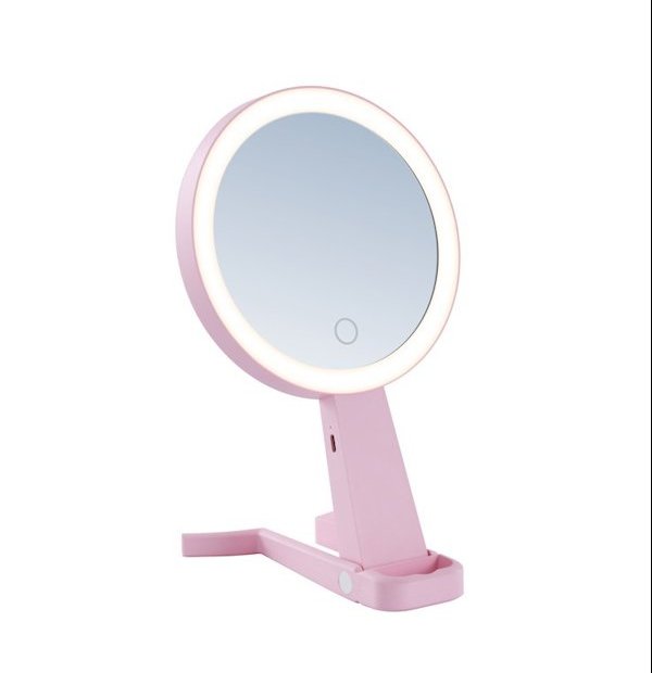 IMMAX LED kosmetické zrcátko SWEET Make up/ oboustranné/ 10x zvětšovací/ CCT/ stojánek na mobil/ růžové