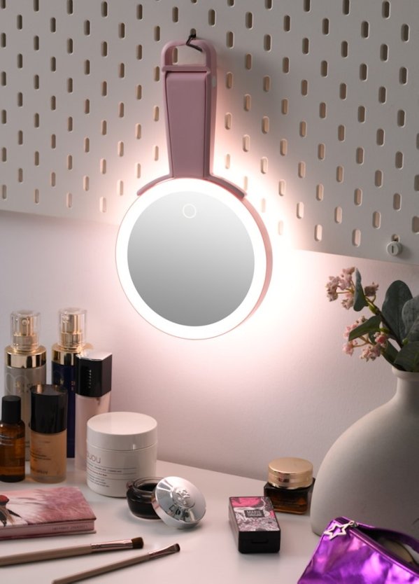 IMMAX LED kosmetické zrcátko SWEET Make up/ oboustranné/ 10x zvětšovací/ CCT/ stojánek na mobil/ růžové