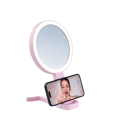 IMMAX LED kosmetické zrcátko SWEET Make up/ oboustranné/ 10x zvětšovací/ CCT/ stojánek na mobil/ růžové