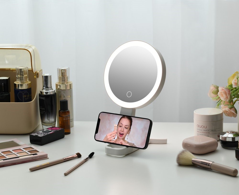 IMMAX LED kosmetické zrcátko SWEET Make up/ oboustranné/ 10x zvětšovací/ CCT/ stojánek na mobil/ bílé