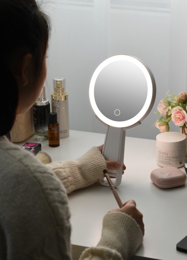 IMMAX LED kosmetické zrcátko SWEET Make up/ oboustranné/ 10x zvětšovací/ CCT/ stojánek na mobil/ bílé