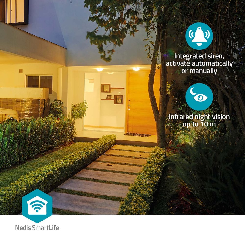 NEDIS IP kamera/ venkovní/ IP65/ Wi-Fi/ 3Mpix/ 1296p/ dobíjecí/ reflektor/ detekce pohybu/ noční vidění 10m/ černá