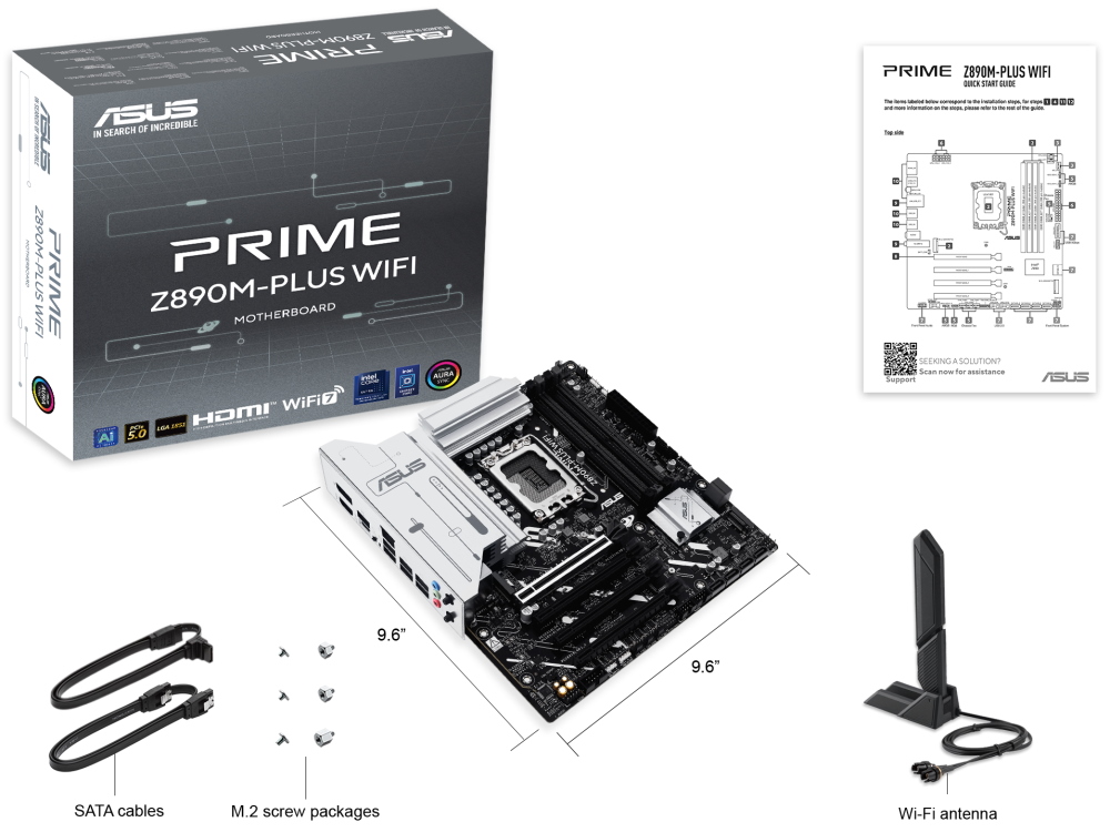 ASUS PRIME Z890M-PLUS WIFI / Z890 / LGA1851 / 4x DDR5 / M.2 / DP / HDMI / Wi-Fi / mATX