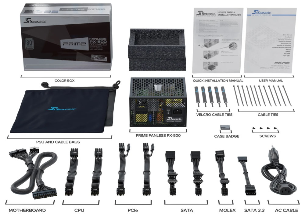 SEASONIC zdroj Prime PX-500 Fanless Platinum / ATX3.1 / aktiv. PFC / 80PLUS Platinum