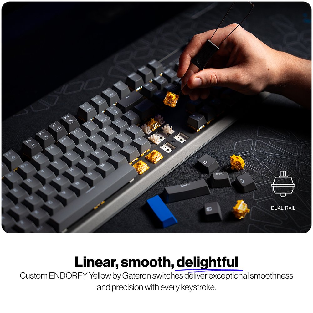 Endorfy mechanická klávesnice Thock V2 / bezdrátová / ARGB /  yellow sw. / USB / num. kl. / US layout