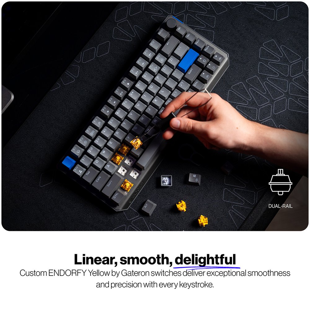 Endorfy mechanická klávesnice Thock V2 75% / bezdrátová / ARGB /  yellow sw. / USB / zmenšená / US layout