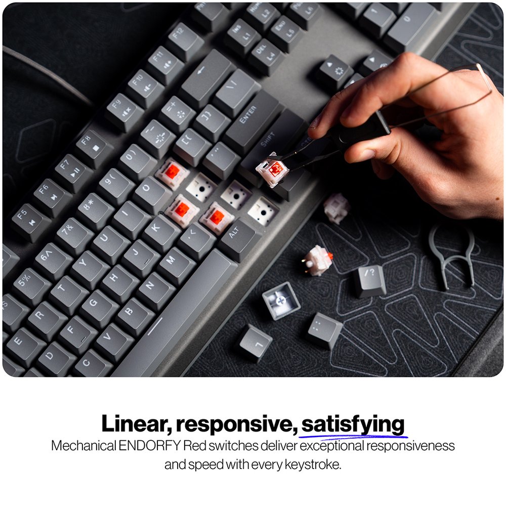 Endorfy mechanická klávesnice Thock V2 / drátová / ARGB /  red sw. / USB / num. kl. / US layout