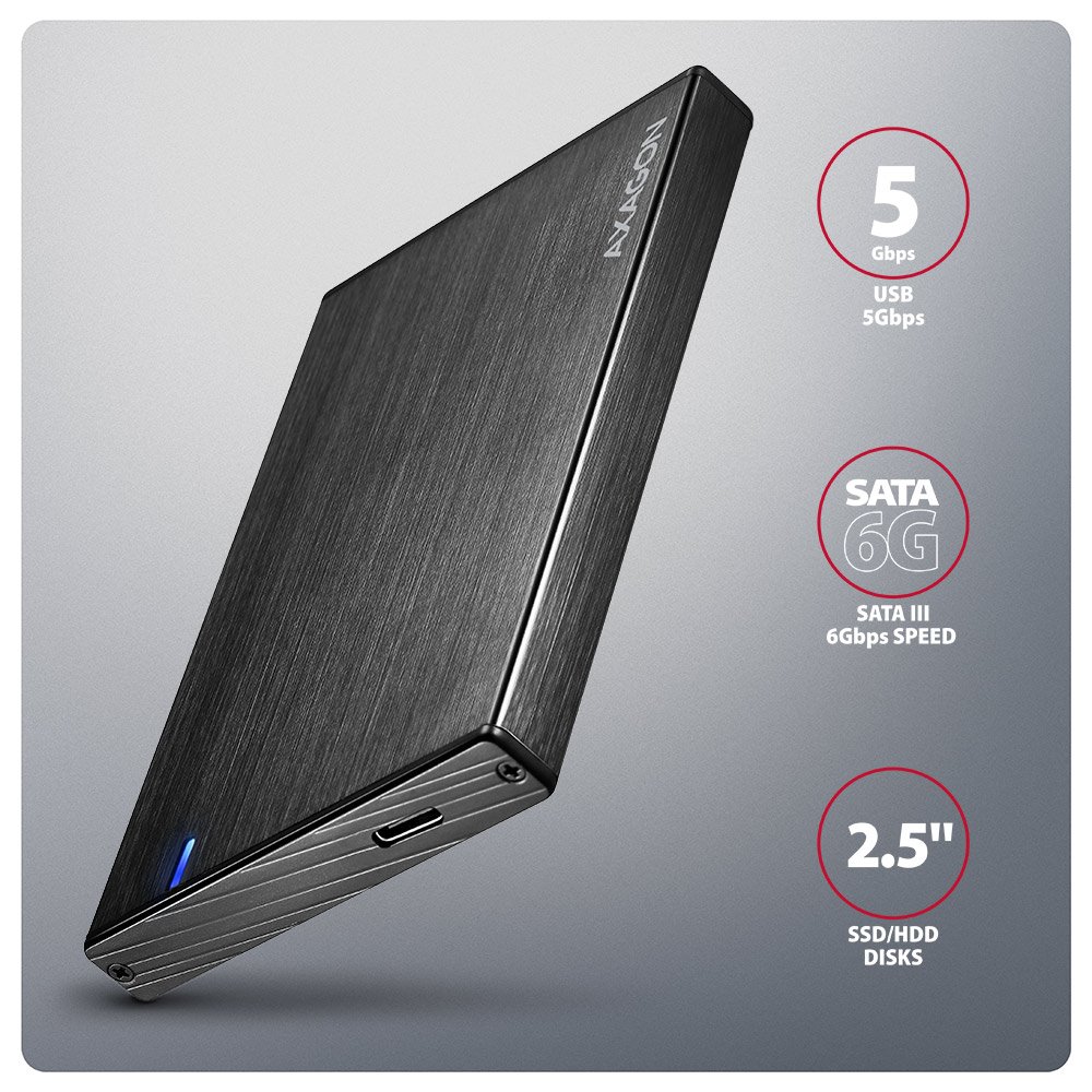 AXAGON hliníkový box pro 2,5" SATA SSD/HDD / EE25-XA6C / USB-C 3.2 Gen 1 / kabel 50cm