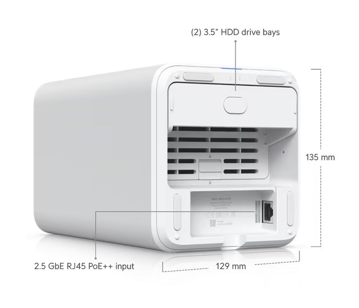 Ubiquiti UniFi UNAS 2 W - NAS server, 2x 3,5" slot HDD/SSD, RAID, 2.5GbE, 5Gbps USB-C, PoE++, bílý