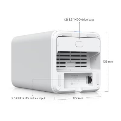Ubiquiti UniFi UNAS 2 W - NAS server, 2x 3,5" slot HDD/SSD, RAID, 2.5GbE, 5Gbps USB-C, PoE++, bílý