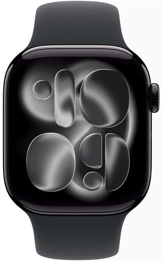 Apple Watch Series 11 42mm Klavírně černý hliník s černým sportovním řemínkem - S/M