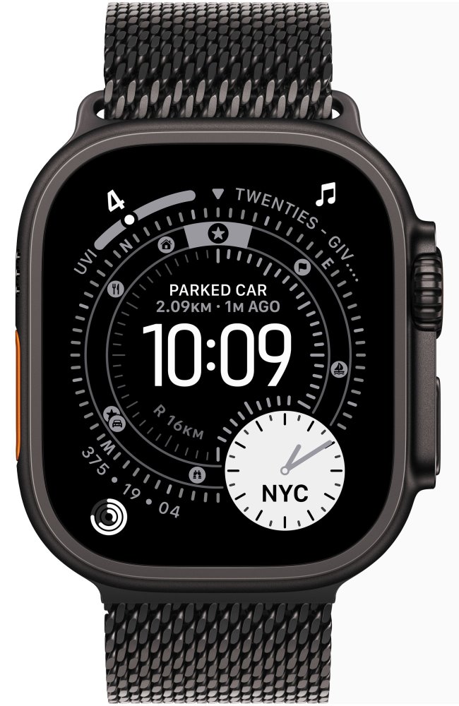 Apple Watch Ultra 3 49mm Černý titan s černým titanovým milánským tahem - M