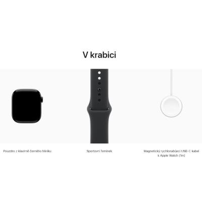 Apple Watch Series 11 42mm Klavírně černý hliník s černým sportovním řemínkem - S/M