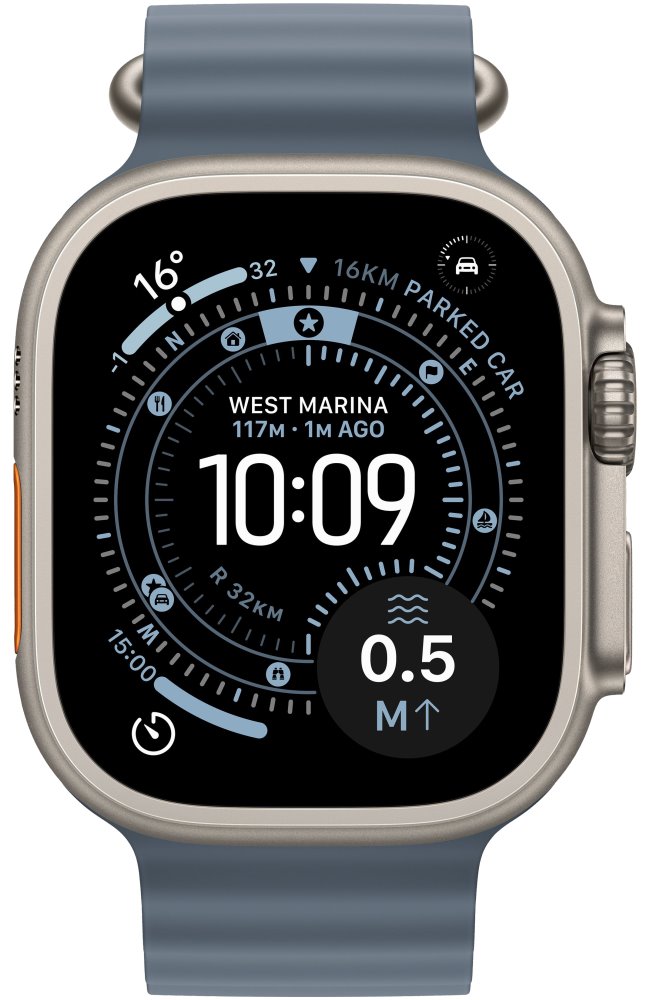 Apple Watch Ultra 3 49mm Přírodní titan s ocelově modrým oceánským řemínkem