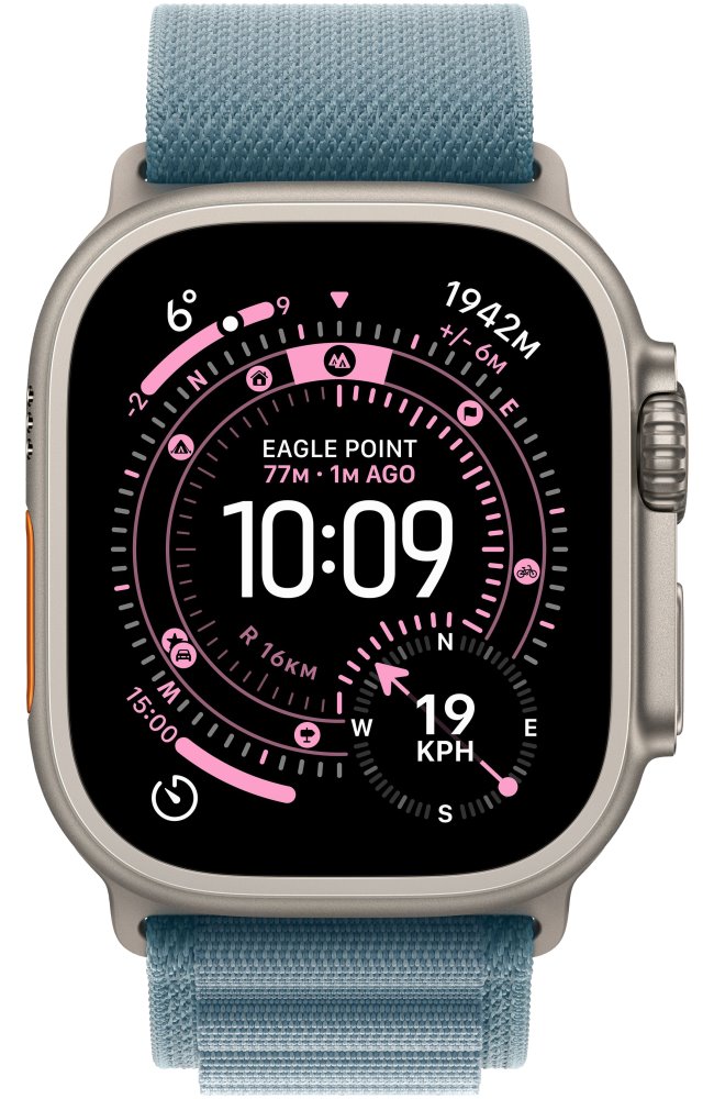Apple Watch Ultra 3 49mm Přírodní titan se světle modrým alpským tahem - M