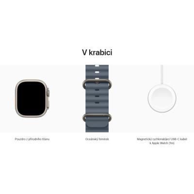 Apple Watch Ultra 3 49mm Přírodní titan s ocelově modrým oceánským řemínkem